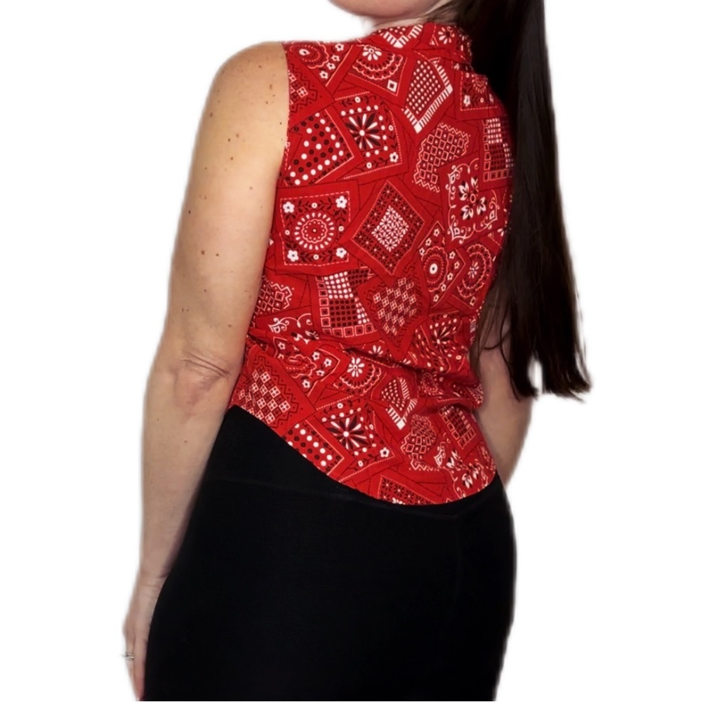 VINTAGE 50s Rockabilly Bandana Pattern Red White Black Retro Mod Western Tanktop - Picture 6 of 7